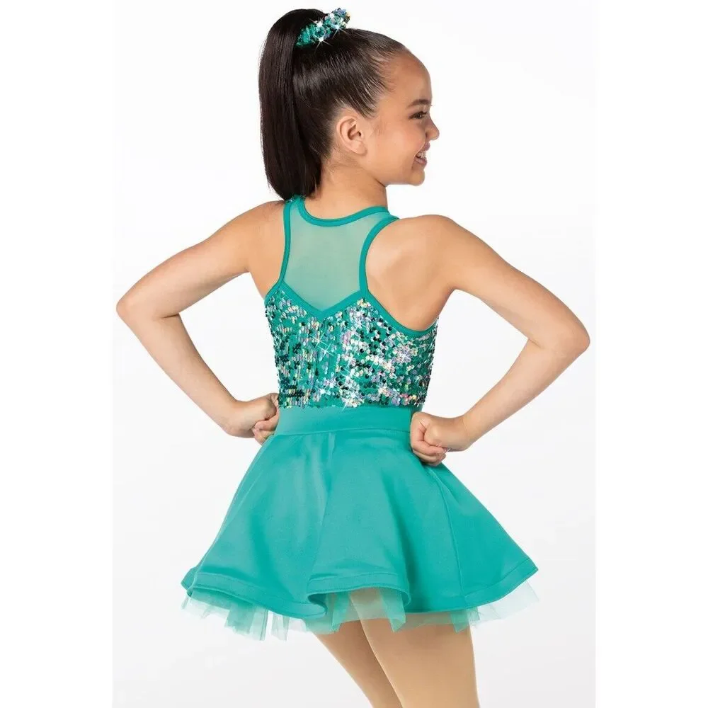 Pre-Owned Dance Costume Weissman 12619 Large Child Teal Dress Jazz Sequin